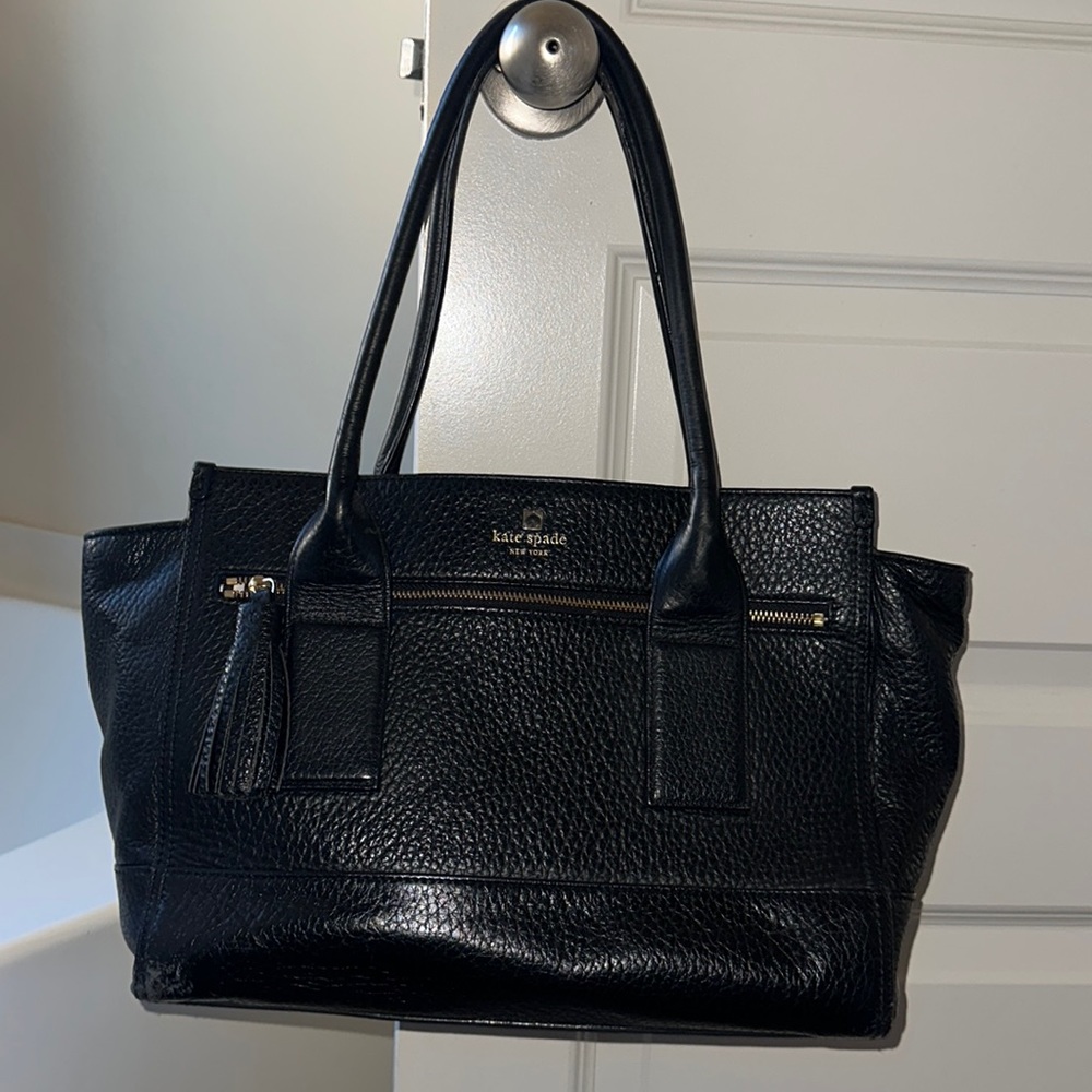 Kate Spade black leather tote bag